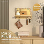 Rebee Vision Key Holder Wall Mount with Shelf for Entryway, Natural Wood - Image 3