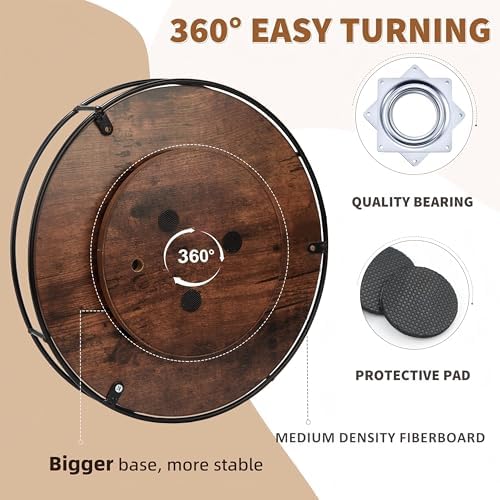 10" Rustic Brown Wood Lazy Susan,360° Decorative Turntable for Countertop - Image 4