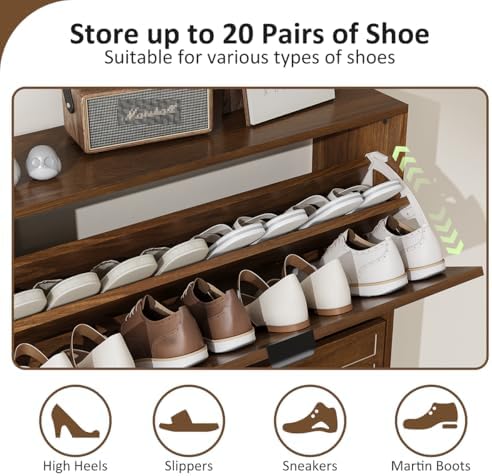 Shoe Cabinet Storage for Entryway with 2 Flip Drawers, Narrow Shoe Cabinet with Black Handles for Entryway, Hidden Slim Shoe Organizer Rack, 31.5" w x 9.45" D x 39" H - Image 5