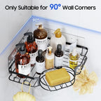 Corner Shower Caddy, Rustproof Shower Organizer with Soap Holder and 8 Hooks, No Drilling Adhesive Shower Shelves for Inside Shower, Large Capacity Shower Rack for Bathroom Shower Storage, Black - Image 2