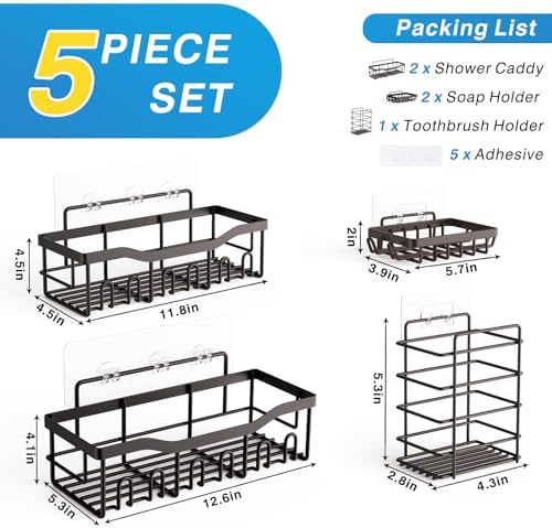 5-Pack Shower Caddy, No Drill Adhesive Shower Organizer, Rustproof Stainless Steel Bathroom Organizer, Space-Saving Bathroom Shelves for Apartment Essentials, Kitchen Storage Home Decorr-Larger - Image 7