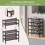 ROMGUAR CRAFT 3 Tier (Thick) Bamboo Shoe Rack for Closet Free Standing Wood Shoe Shelf for Entryway Small Space Stackable 27"x12"x21" (Black Brown) - Image 4