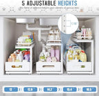 Under Sink Organizer Upgrade To Professional Rails,2-Tier Dual Pull Out Cabinet Storage,Height Adjustable Slide Out Drawers For Bathroom Kitchen,2 Pack-21"Dx12.8"-16.9"H,White - Image 6