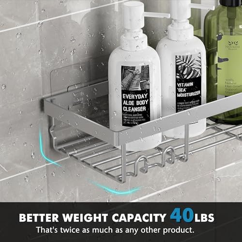 Moforoco Shower Caddy Shelf Organizer Rack, Self Adhesive Black Bathroom Shelves Basket, Home Farmhouse Wall Inside Organization and Storage Decor Rv Accessories, First Camper Apartment Essentials - Image 3