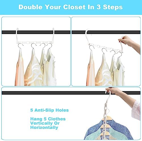 DUCOO Space Saving Hangers 10 Pack, Heavy Duty Magic Cascading Hanger Organizer with 5 Enclosed Anti-Slip Holes, Closet Organizers and Storage for Clothes, College Dorm Room Essentials, White - Image 4