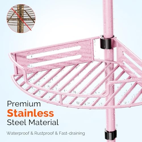 HAMITOR Corner Shower Caddy, 4 Tier Adjustable Bathroom Organizer - Pink - Image 3
