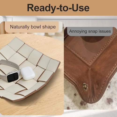 Valet Tray PU Leather Key Bowl for Men Women Entryway Table Nightstand Catchall EDC Dump Tray for Wallet, Keys, Jewelry Men's Gift - Coffee & White, 9.8" L x 9.8" W x 2" H - Image 3