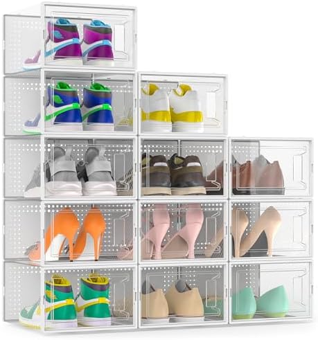 12 Pack Large Stackable Clear Plastic Shoe Storage Boxes Organizer, White by Unknown