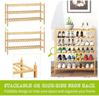 BMOSU 3-Tier Bamboo Extended Shoe Rack Premium Stackable Shoe Shelf Storage Organizer for Hallway Closet Living Room Entryway Organizer (Natural Bamboo) - Image 7