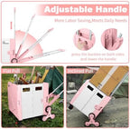 76L Folding Utility Cart Portable Rolling Crate Handcart Shopping Collapsible Tool Box with Stair Climbing Wheels,Hidden Lid,2 Rotate Wheels,for Grocery,Shopping,Office,Storage(Pink-White) - Image 4