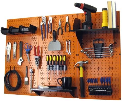 Wall Control 4 ft Metal Pegboard Standard Tool Storage Kit with Orange Toolboard and Black Accessories by Wall+Control