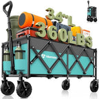 HIKEMOON 34'' Extra Long Folding Portable Wagon, 120L 360LBS Turquoise by Unknown