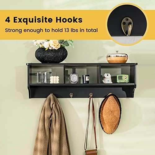 GIANTEX Coat Rack with Hooks Wall Mount, Wall Cubby Organizer with 4 Hooks - Image 5