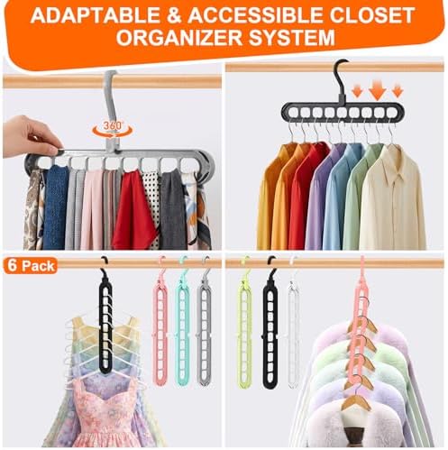 Closet Organizers and Storage,College Dorm Room Essentials Magic Hangers | 6 Pack Multifunctional Multi-Color Organizer Smart Space Saving Hangers with 9 Holes Storage Organization for Wardrobe Closet - Image 3