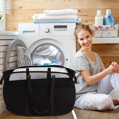 Collapsible Laundry Baskets, Tear Proof Pop Up Laundry Hamper with Dual Handles, Durable Foldable Laundry Basket, Easy to Carry Laundry Hamper for Home, Laundry Room, Bedroom, Dorm, Travel Black - Image 2