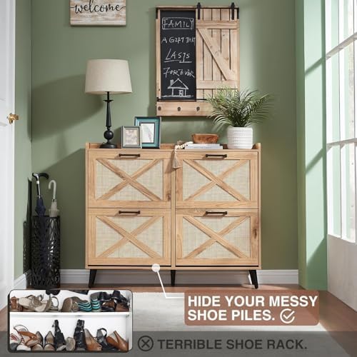 Barnyatoh Farmhouse Shoe Storage Cabinet,Shoe Organizer with 4 Flip Drawers - Image 3