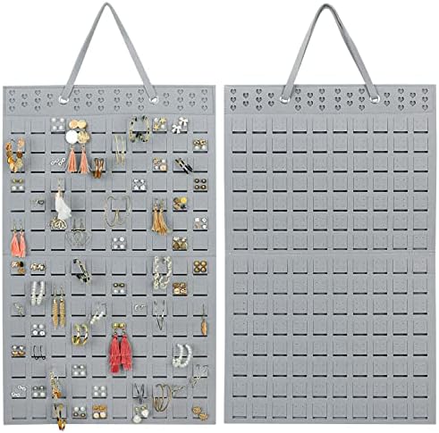 RESOVO Hanging Earrings Organizer, Wall Earring Holder with 2 Hooks, Holds Up To 300 Pairs, Compact Design, Soft Material-Silber Grey by RESOVO