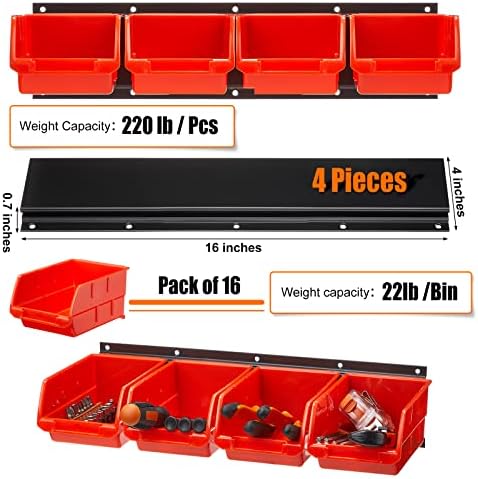 Maitys Wall Mounted Storage Bins Parts Plastic Hanging Stackable, Orange - Image 3