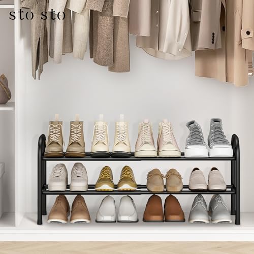 STO STO Expandable Shoe Rack, 2-Tier Metal Small Shoe Rack for Closet, Up to 12 Pairs Adjustable Shoe Rack Storage for Front Door Entrance, Free Standing Shoe Rack Organizer for Entryway, Black - Image 2