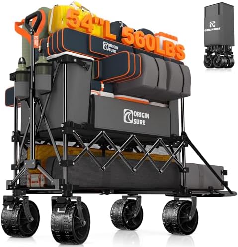 Originsure 400L Foldable Double Decker Wagon, 54" L Tailgate, 560lbs, Grey by Unknown