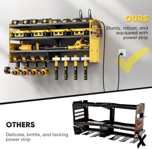 POKIPO Large Power Tool Organizer Wall Mount with Charging Station,4 Layer Heavy Duty Metal Storage Rack Loads 600lbs with 8 Cordless Drill Holder,Battery Utility Rack Gift for Garage workshops Room - Image 4