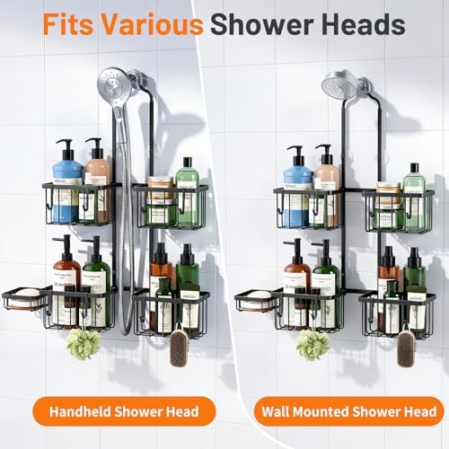 Luxspire Shower Caddy Hanging Overhead, Shower Organizer Hanging, Black - Image 3