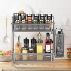 LEMIKKLE Spice Rack Organizer for Kitchen Counter, Spices Organizer and Storage Seasoning Organizer for Cabinet, Kitchen Metal Countertop Organizer with Side Basket (Grey) - Image 5