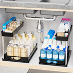 Yieach 2 Pack 10.8″ High Pull Out Under Sink Organizer,14.5″ Deep 2 Tier Slide Out Cabinet Organizer for Kitchen Cabinet,Undersink Organizers,Under Sink Shelves,Bathroom Organizers and Storage,Black by Yieach
