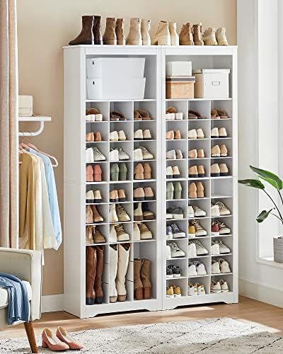 VASAGLE Tall Shoe Storage Cabinet, 10‑Tier, Holds Up to 30 Pairs of Shoes | Vertical Wood Rack, 24.8 x 12.6 x 73.7 inch, for Entryway, Cloud White, HELAN Collection ULBS273T14 - Image 4