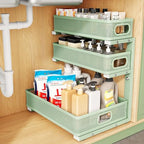 Kitstorack Under Sink Organizer, 1-Pack 3-Tier Height Adjustable Thickened Metal Pull out Cabinet Organizer Shelf, Slide out Storage Drawer Rack for Bathroom Kitchen Pantry Home Organization, Green by Kitstorack