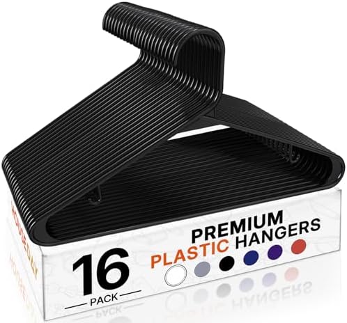 HOUSE DAY Black Plastic Hangers 16 Pack, Slim Space-Saving Clothes Hangers by HOUSEDAY