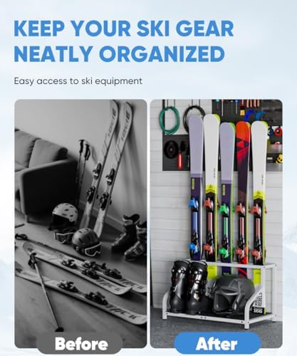 Mondazie Ski Storage Rack for Garage, 5 Pair White - Image 6