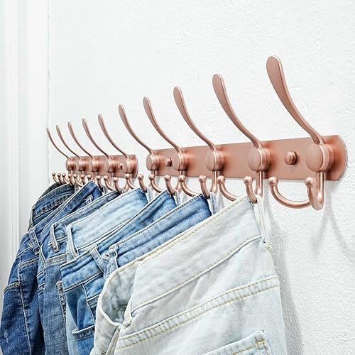 Dseap Coat Rack Wall Mounted - 5 Tri Hooks, Heavy Duty, Stainless Steel, Metal Coat Hook Rail for Coat Hat Towel Purse Robes Mudroom Bathroom Entryway (Rose Gold, Pack of 2) - Image 5
