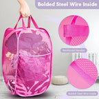 2 Pack Pop Up Laundry Hampers, 70 L Collapsible Foldable Mesh Basket, Pink - Image 3