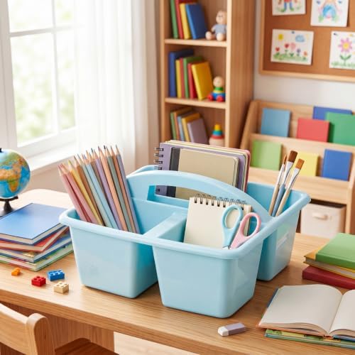 Kathfly 18 Pack Classroom Caddy Organizer with Handle, Plastic Art Craft Cleaning Caddy Bulk, Small Multipurpose Supply Organization Storage Basket for Table Desk Office Pencil Teacher (Morandi Color) - Image 7