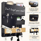 Mail Organizer Wall Mounted with Key Holder, Shelf, Midnight Black - Image 5