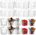 14 Pack Cabinet Door Organizer Adhesive Wall Mount Storage Bins Makeup Containers Stackable Organizer Basket for Kitchen Cabinets, Bathroom, Pantry, Office, Refrigerator (Frosted Clear) by Ferrochef