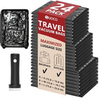 Travel Vacuum Bags for Clothing with Cordless Pump 24 Combo, Black | Compression Packing Cubes Organizer Storage for Luggage Suitcase, Space Saver Seal Bags for Vacation Cruise by SUOCO
