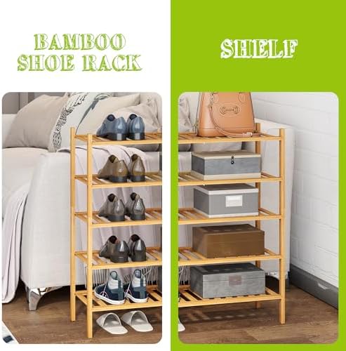 BMOSU 5-Tier Bamboo Shoe Rack Premium Stackable Shoe Shelf Storage Organizer for Hallway Closet Living Room Entryway Organizer (Natural Bamboo) - Image 4