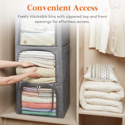 Lifewit 3 Pack Clothes Storage Bins with Metal Frame, Stackable Storage Box - Image 5