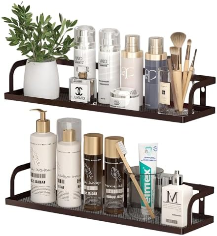 PUSDON 2-Pack 16.5" Extra Long Slim Hollowout Shower Caddy, Wall Mount Spice Rack & Bathroom Organizer, Mesh Bottom Cabinet Door Shelf Holds 50LBS - Vintage Bronze, Hollowout by PUSDON