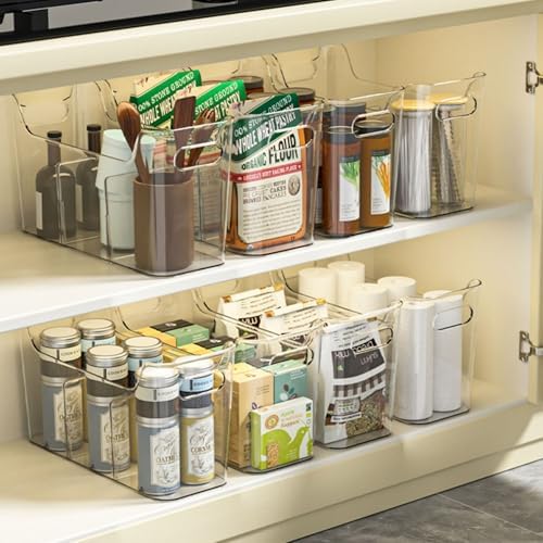 Tall Narrow Clear Bins with Dividers, Plastic Containers for Organizing Kitchens and Bathrooms - 14" L, 2 Pack - Image 2