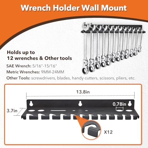 4Pcs Wall Mount Tool Organizer Set,Include Screwdriver Organizer,9mm-24mm Wrench Holder,Pliers Holder,Hammer Rack,Galvanized Steel Hand Tool Storage for Workshop,Shed,Garage,Home - Image 2