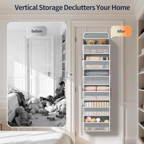 Yecaye Over Door Organizer, 60 lbs Load Capacity, Metal Hanging Storage with 6 Shelves for Toys, Bathroom, Nursery, Dorm Room, Grey,1Pc - Image 7