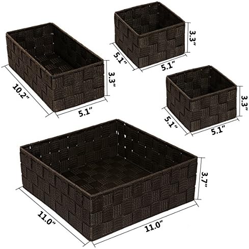 Posprica Woven Storage Baskets for Organizing, Small Baskets Cube Bin Container Tote Organizer Divider for Drawer, Closet, Shelf, Dresser, Set of 4(Brown) - Image 3