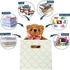 Fabric storage bins Cubes, Fabric Cube Organizer with Handle, Foldable Cube Bins for Cloth or Accessary Storage, 11x11x11, Set of 3, (Creamy-White Gold) - Image 3