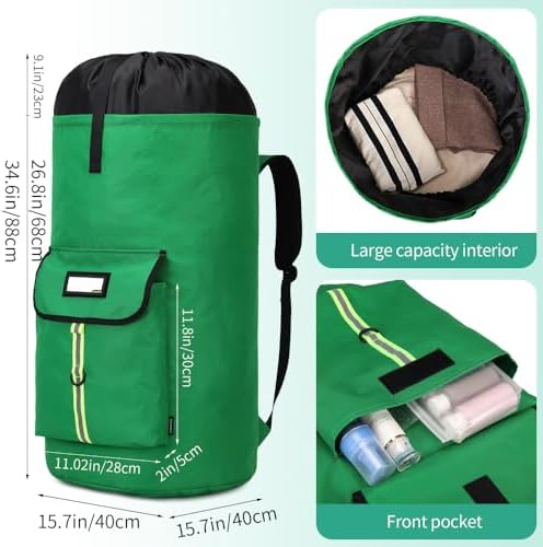 Extra-Large Heavy Duty Laundry Bag Backpack - Drawstring Closure (Grass Green) - Image 2