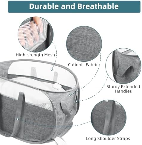 2 Pcs Collapsible Laundry Baskets, Tear Proof Pop Up Hamper With Dual Handles, Durable Foldable Basket, Easy to Carry for Home, Room, Bedroom, Dorm, Travel - Gray - Image 4