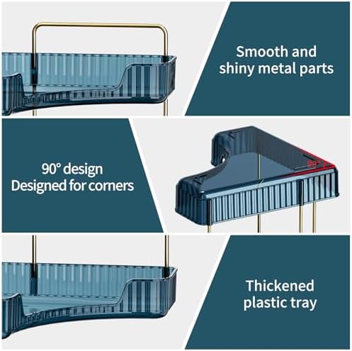 Corner Bathroom Counter Organizer Bathroom Countertop Shelf Makeup Organizer for Vanity Perfume Tray for Corner Storage (3 Tiers, Blue) - Image 4