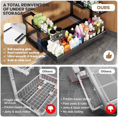 1 Pack-19"-32"W Expandable Under Sink Organizer With Upgrade Ball-Bearing Slide,2-Tier Pull Out Under Cabinet Organizer Height Adjustable,Not Suitable For Cabinets With Partitions In The Middle - Image 5